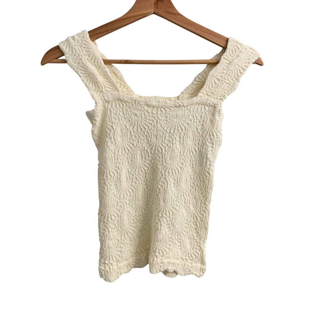 Intimately Free People Ivory Textured Popcorn Tank Top Square Neck M-L 62728985 - Picture 3 of 7